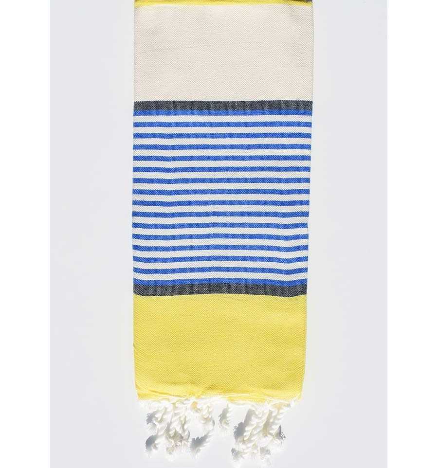 Cream, yellow, blue and slate gray child beach towel Fouta Tunisia - 1