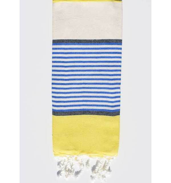 Cream, yellow, blue and slate gray child beach towel Fouta Tunisia - 1