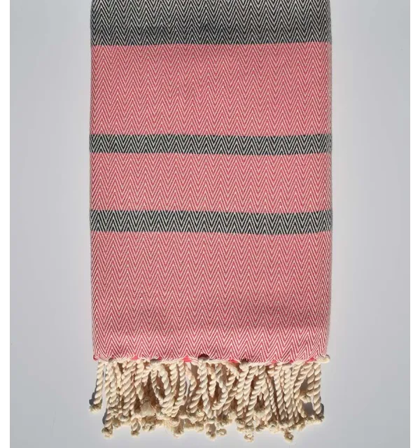 Pink and slate gray chevron beach towel Fouta Tunisia - 1