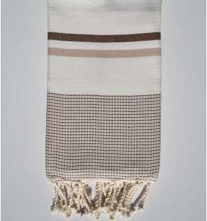 Cream white, brown and beige chevron beach towel Fouta Tunisia - 1