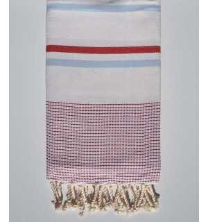 Chevron light cream, red and blue Fouta Fouta Tunisia - 4