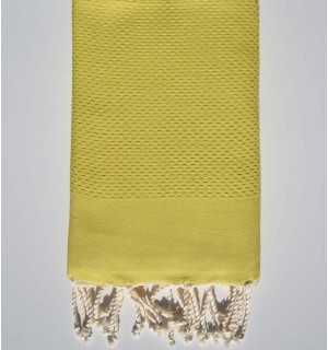 Plain honeycomb titanium yellow beach towel Fouta Tunisia - 1