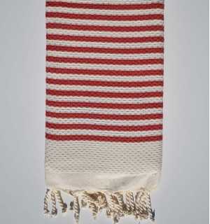 Honeycomb striped 1cm red stripes fouta Fouta Tunisia - 1 2