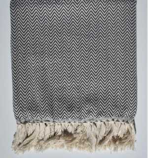 Slate gray chevron throw blanket Fouta Tunisia - 1