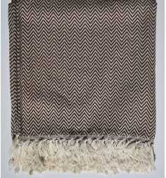 Brown chevron throw blanket Fouta Tunisia - 1