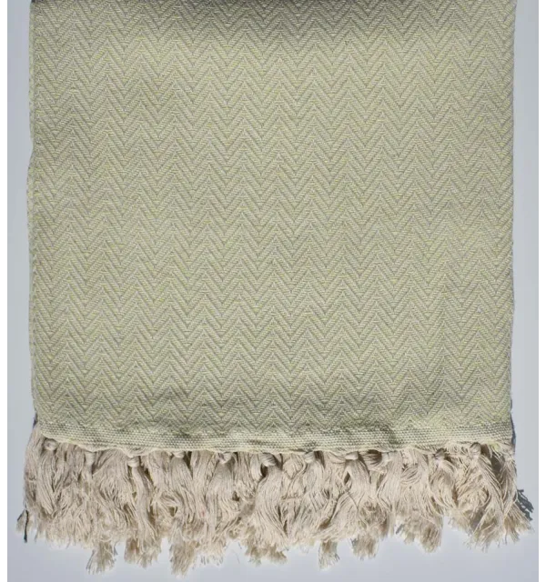 Green pistachio chevron throw blanket Fouta Tunisia - 1
