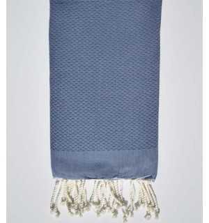 plain honeycomb queen blue beach towel Fouta Tunisia - 1