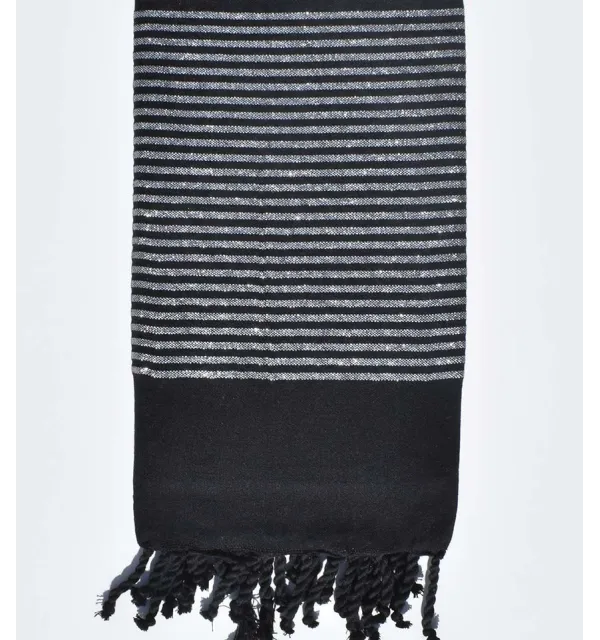 Black decorative with silver lurex beach towel Fouta Tunisia - 1