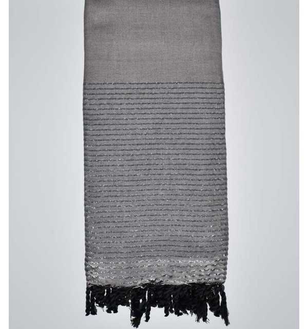 Light taupe with silver lurex throw Fouta Tunisia - 1