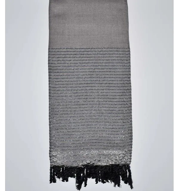 Light taupe with silver lurex throw Fouta Tunisia - 1