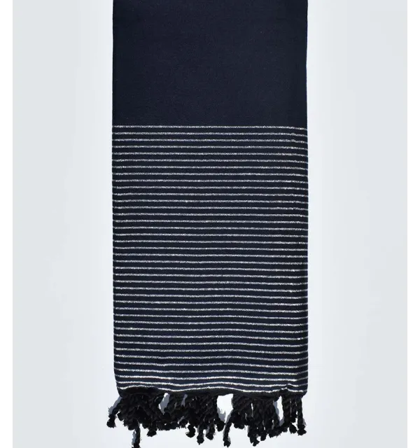Midnight blue throw with silver lurex Fouta Tunisia - 1