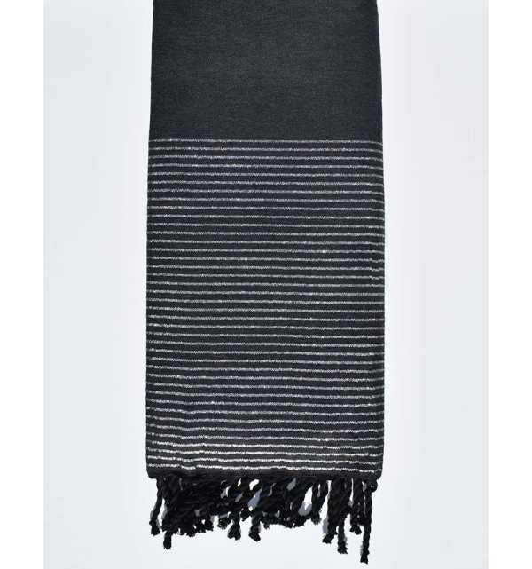 Dark slate gray throw with lurex 2m*3m Fouta Tunisia - 1