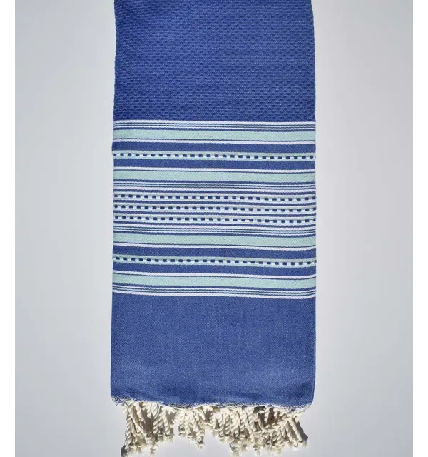 dark blue and water green arabesque throw Fouta Tunisia - 1
