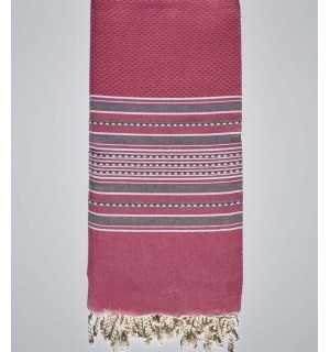 Candy pink striped gray arabesque throw Fouta Tunisia - 1