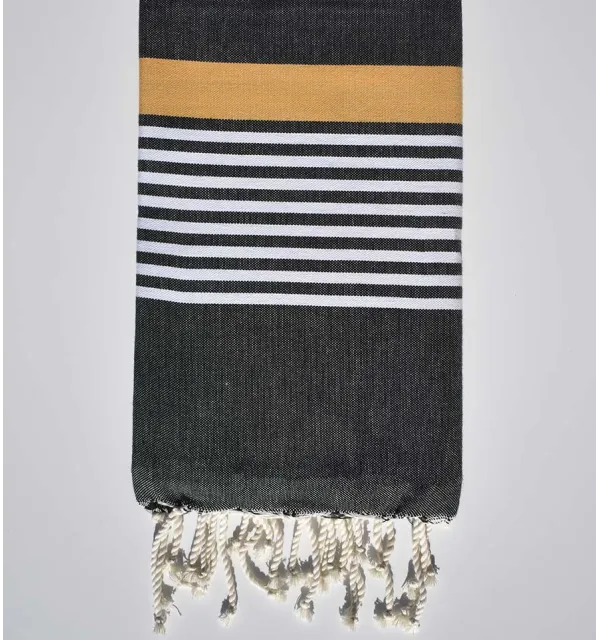 Black gray with white and yellow Venetian stripes arthur beach towel et jaune vénitien Fouta Tunisia - 1