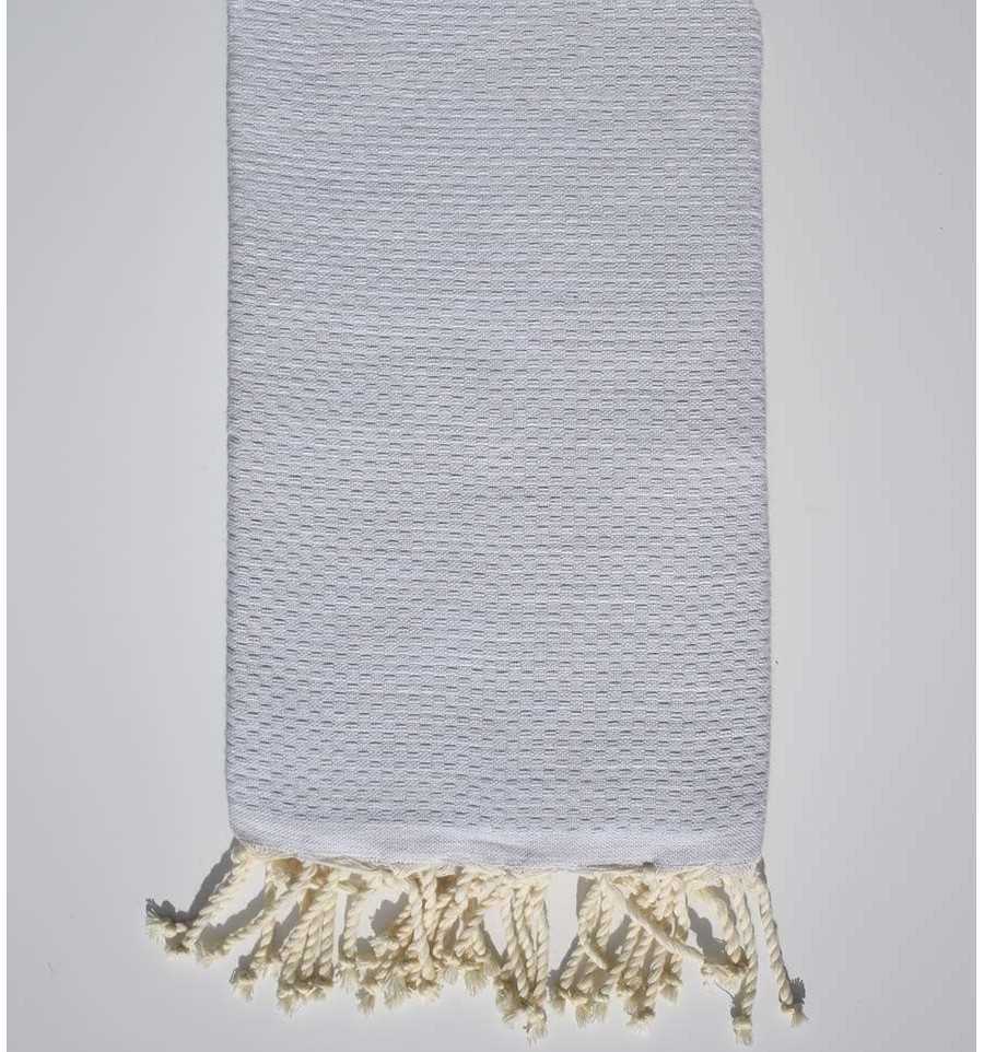 Very light gray plain honeycomb beach towel Fouta Tunisia - 1