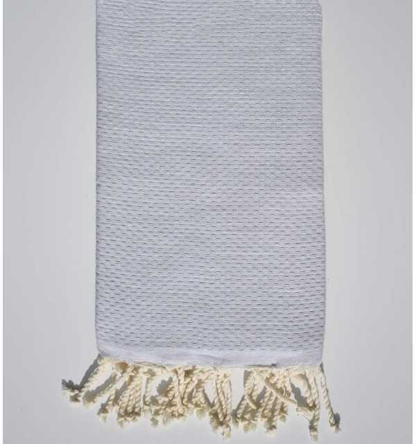 Very light gray plain honeycomb beach towel Fouta Tunisia - 1