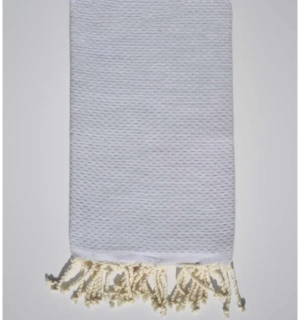 Very light gray plain honeycomb beach towel Fouta Tunisia - 1