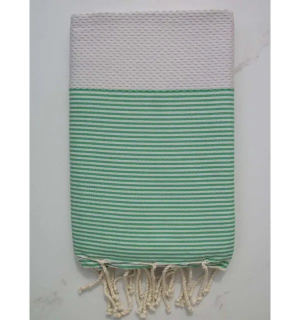 FOUTA NID D'ABEILLE Gris ardoise rayée blanc 