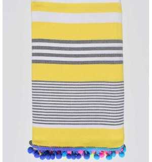 Yellow beach towel with white and gray stripes  - 1