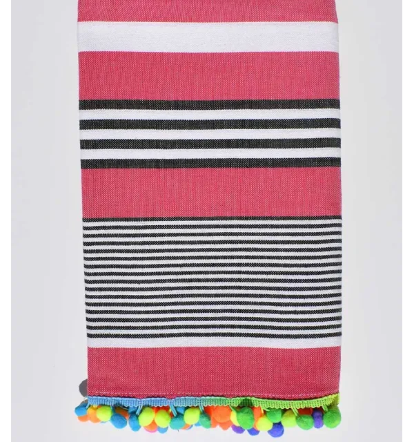 Dark pink striped white and black beach towel Fouta Tunisia - 1
