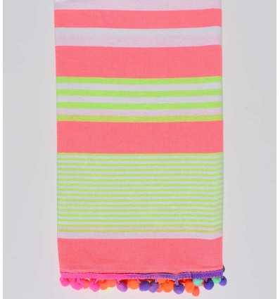 Neon pink with neon green and white stripes beach towel