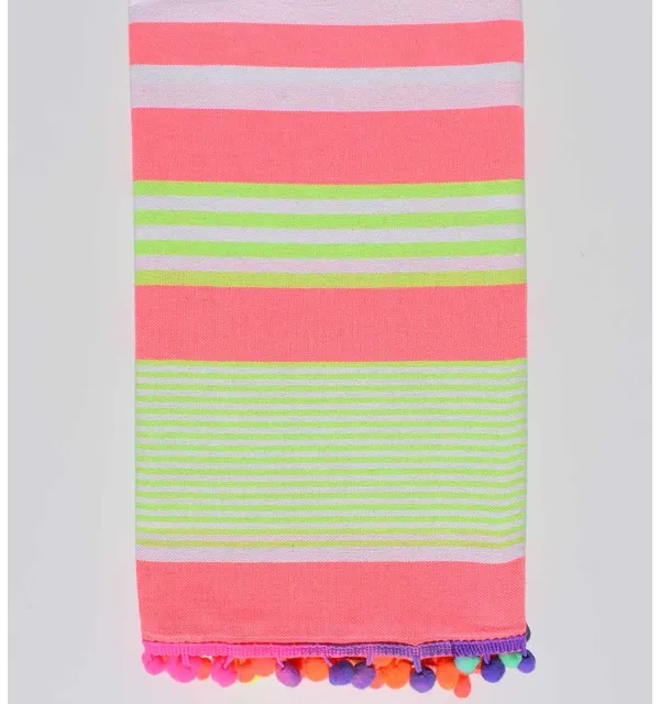 Neon pink beach towel striped neon green and white  - 1