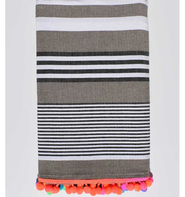 Dark beige with white and black stripes beach towel Fouta Tunisia - 1