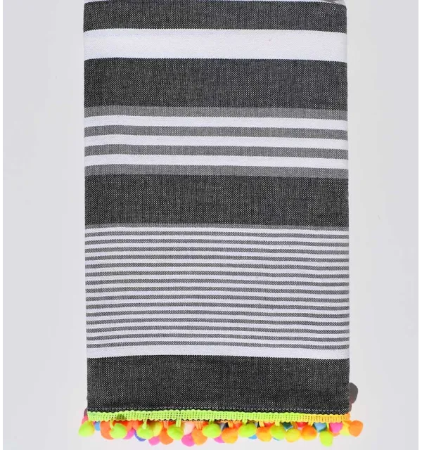 Dark gray white and light gray striped beach towel Fouta Tunisia - 1