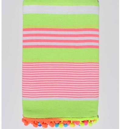 Neon green striped white and pink beach towel