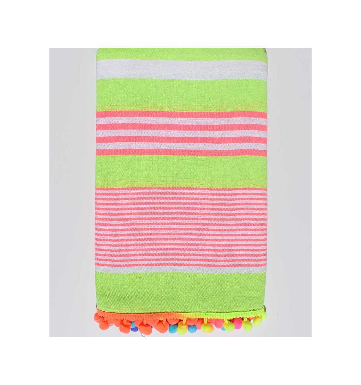 neon green with pink and white stripes beach towel FOUTA TUNISIA