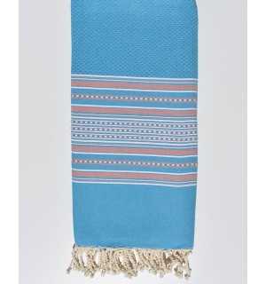 Light blue striped pale pink arabesque throw Fouta Tunisia - 1