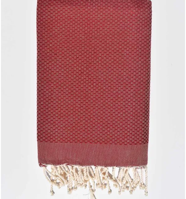 Plain honeycomb Burgundy red beach towel  - 1
