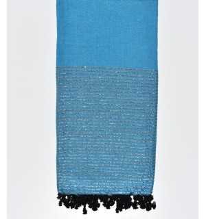 Azure blue throw with lurex 2m*3m Fouta Tunisia - 1