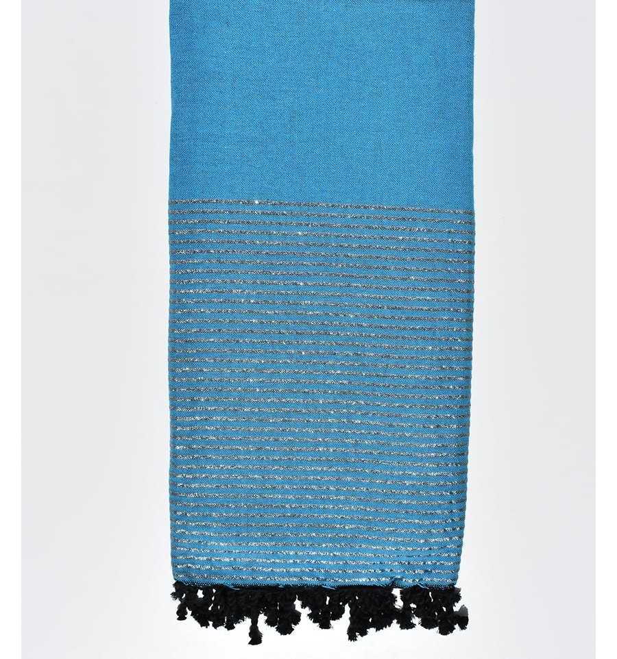 Azure blue throw with lurex 2m*3m Fouta Tunisia - 1