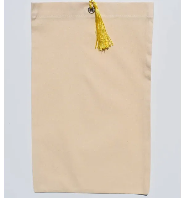 Beach Bag light beige pompom knot yellow Fouta Tunisia - 1